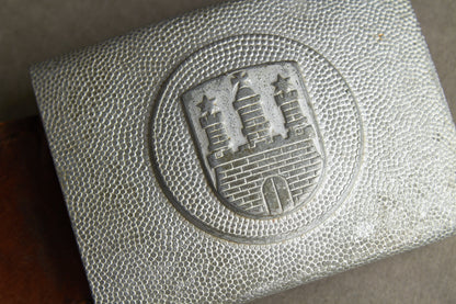 WW2 Tysk "Feuerschutzpolizei" i Hamborg Bæltespænde. Med fremstiller og 1938. Original.