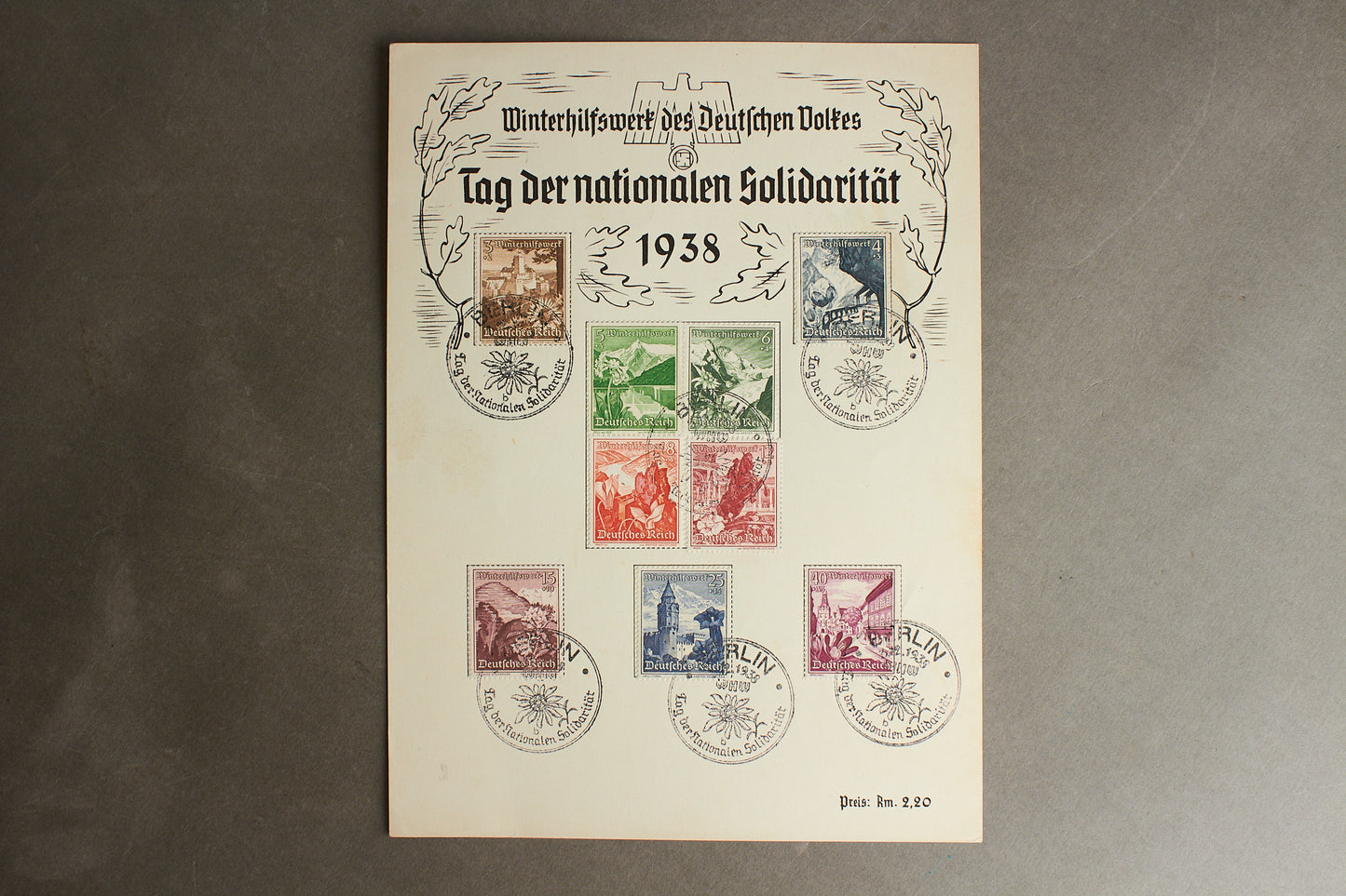 WW2 Tysk WHW Frimærker på samler-ark. Original.