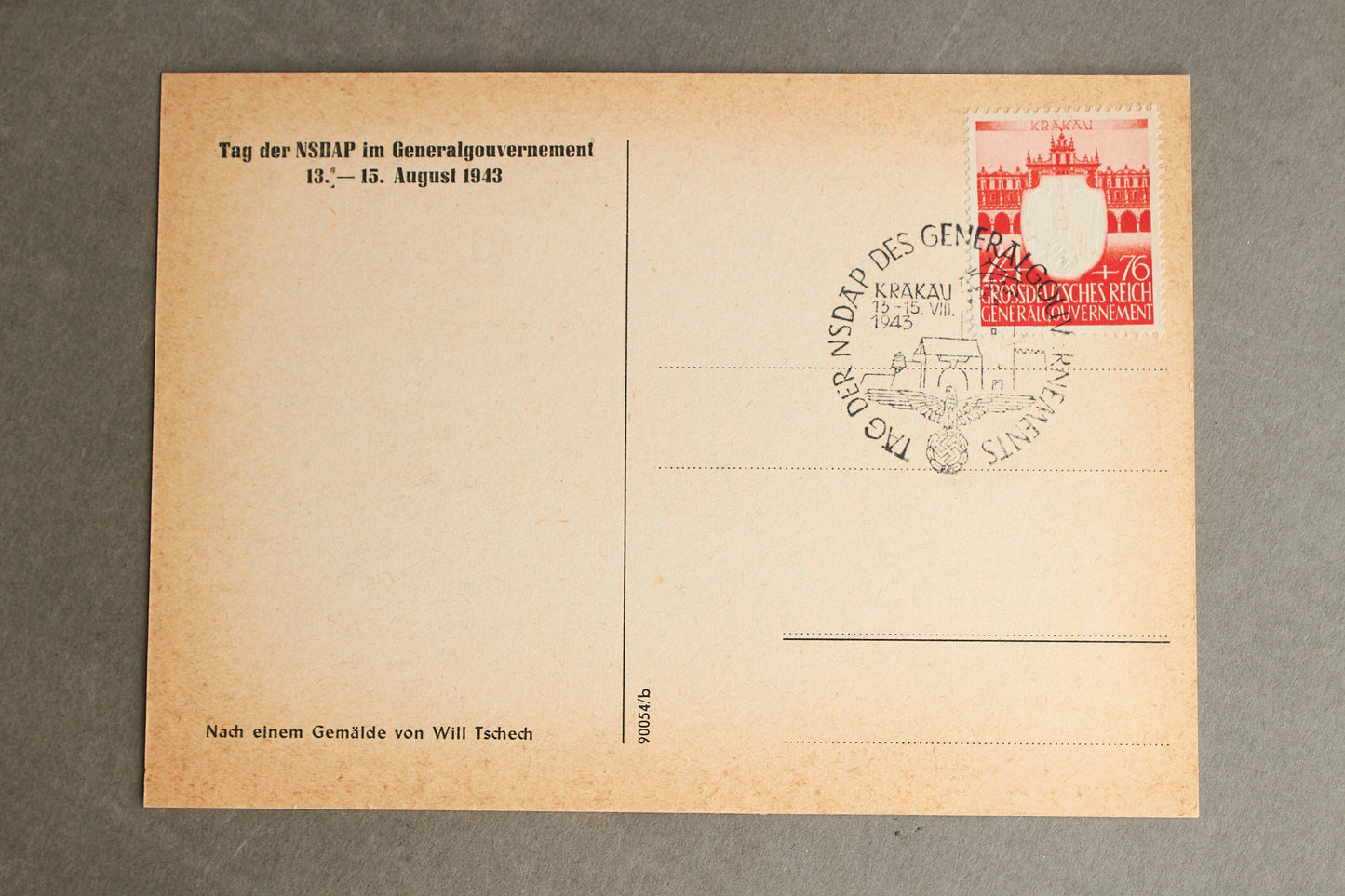 WW2 Tysk NSDAP/Wehrmacht Postkort. Frankeret med "præget" frimærke og stemplet. En af de bedre. Original.