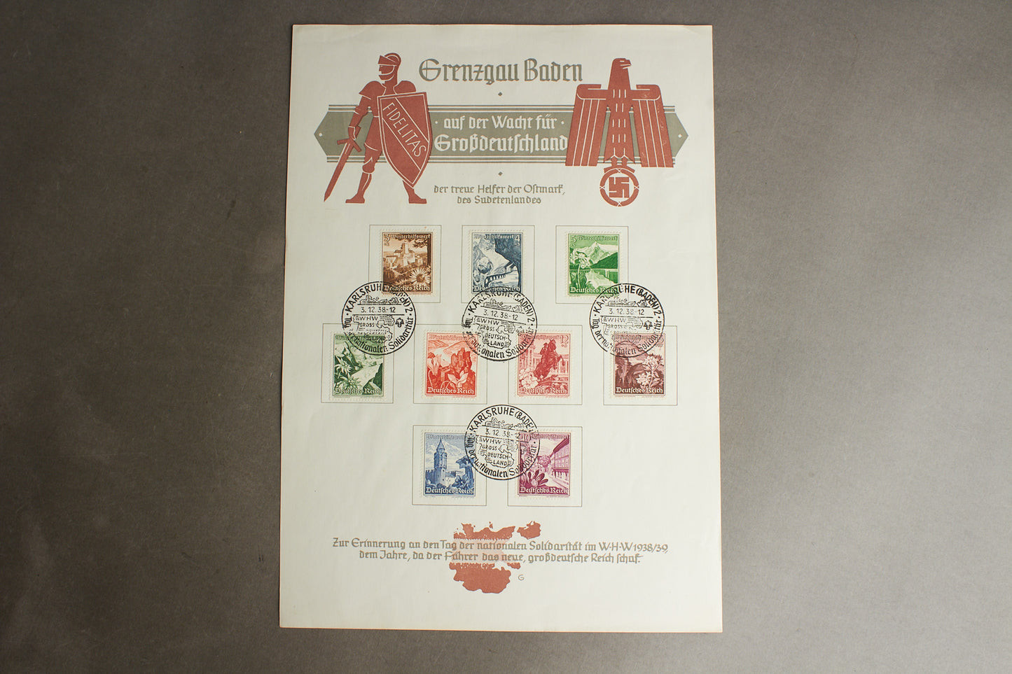 WW2 Tysk WHW Frimærker på samler-ark. Original.