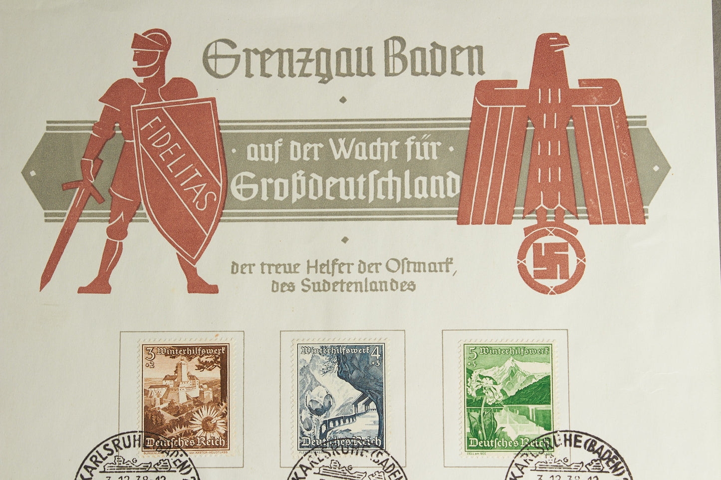 WW2 Tysk WHW Frimærker på samler-ark. Original.