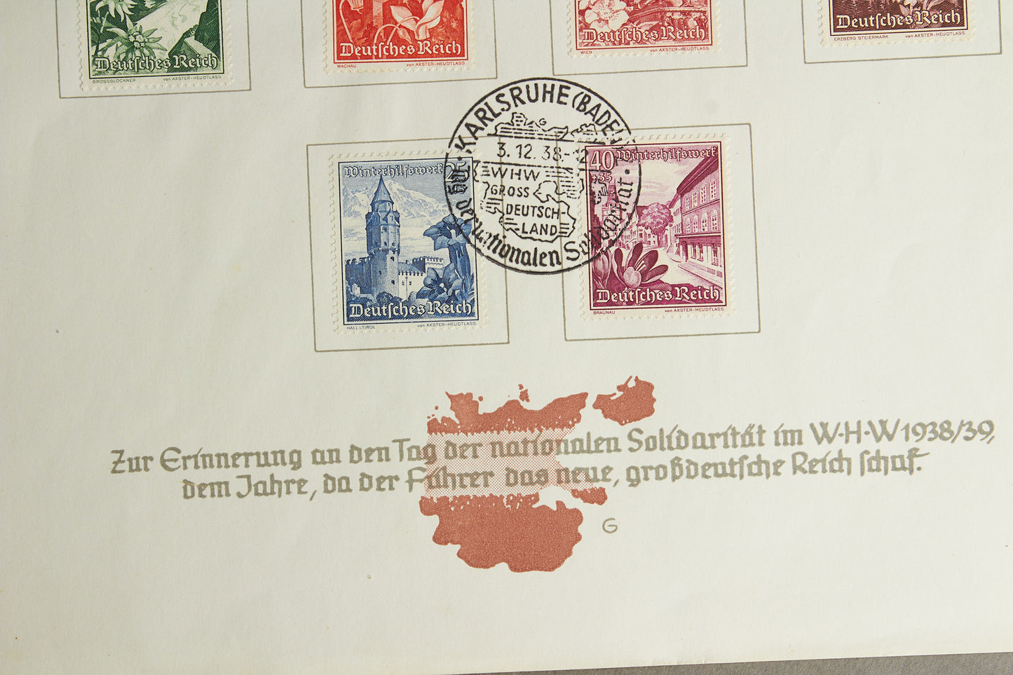 WW2 Tysk WHW Frimærker på samler-ark. Original.