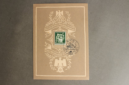 WW2 Tysk "RdP" (Reichsbund der Philatelisten) Frimærke på samler-ark. Med Panzer stempel. Sjælden. Original.