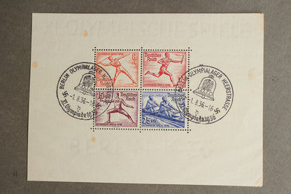 WW2 Tysk Olympiaden 1936 Frimærker på ark. Original.