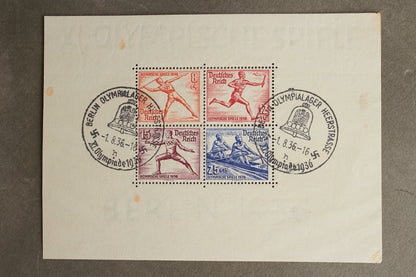 WW2 Tysk Olympiaden 1936 Frimærker på ark. Original.