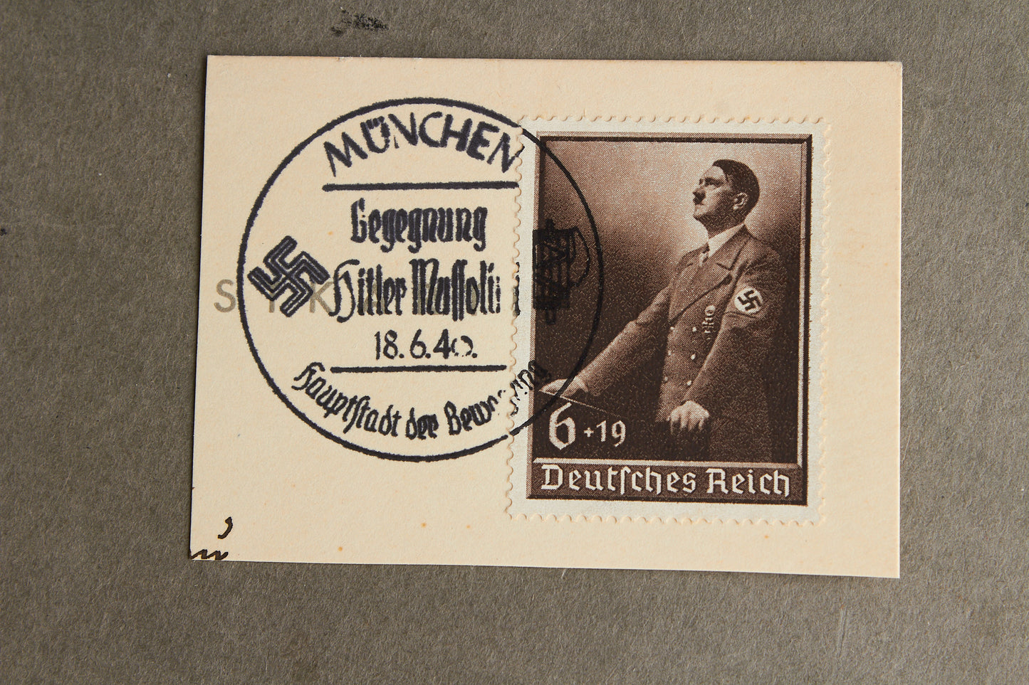 WW2 Tysk NSDAP "Hitler/Mussolini" Frimærke med stempel. Original.