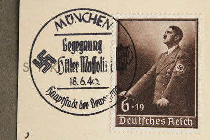 WW2 Tysk NSDAP "Hitler/Mussolini" Frimærke med stempel. Original.