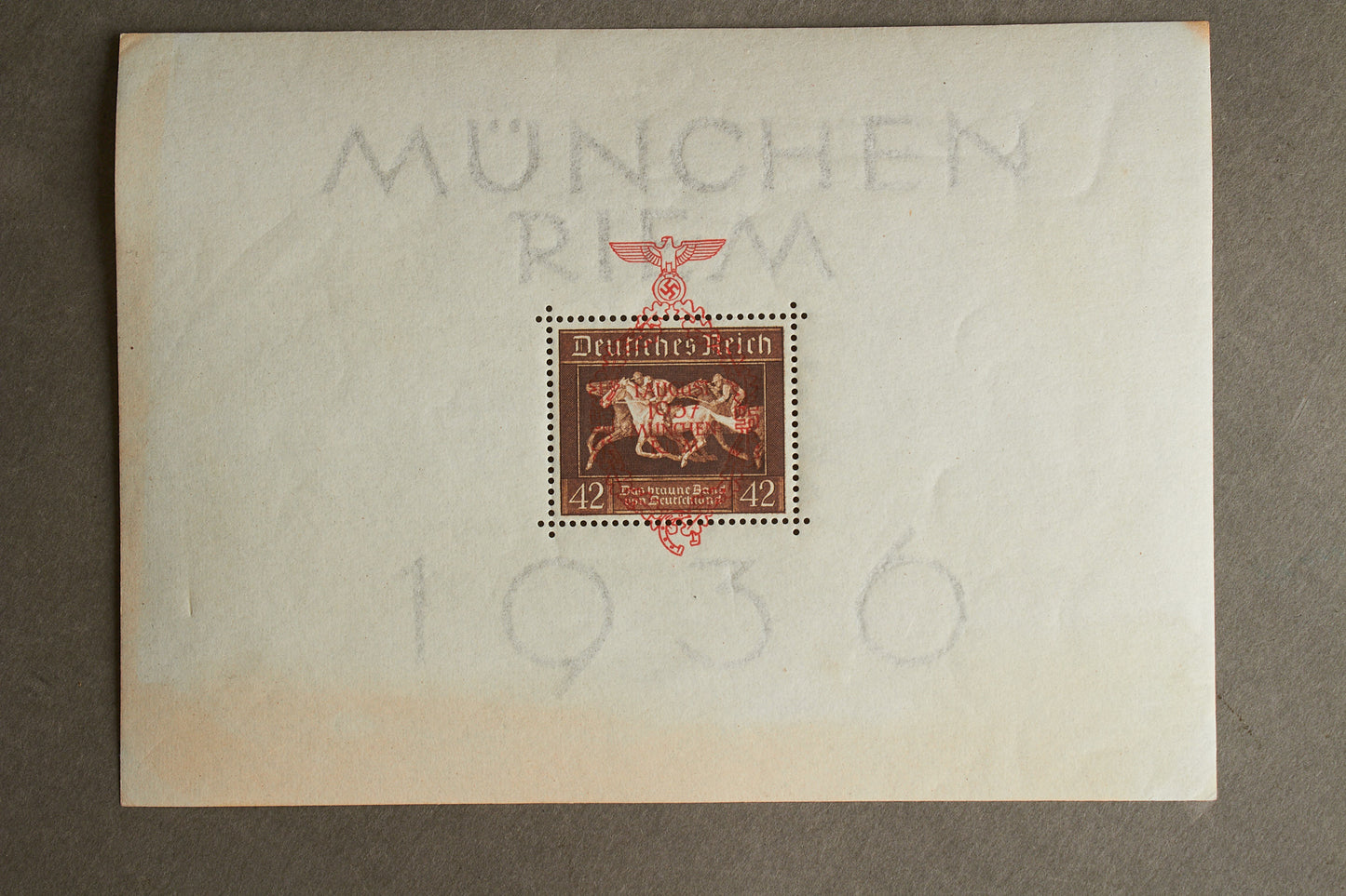 WW2 Tysk SA/NSDAP Frimærke på ark. Sjælden. Original.