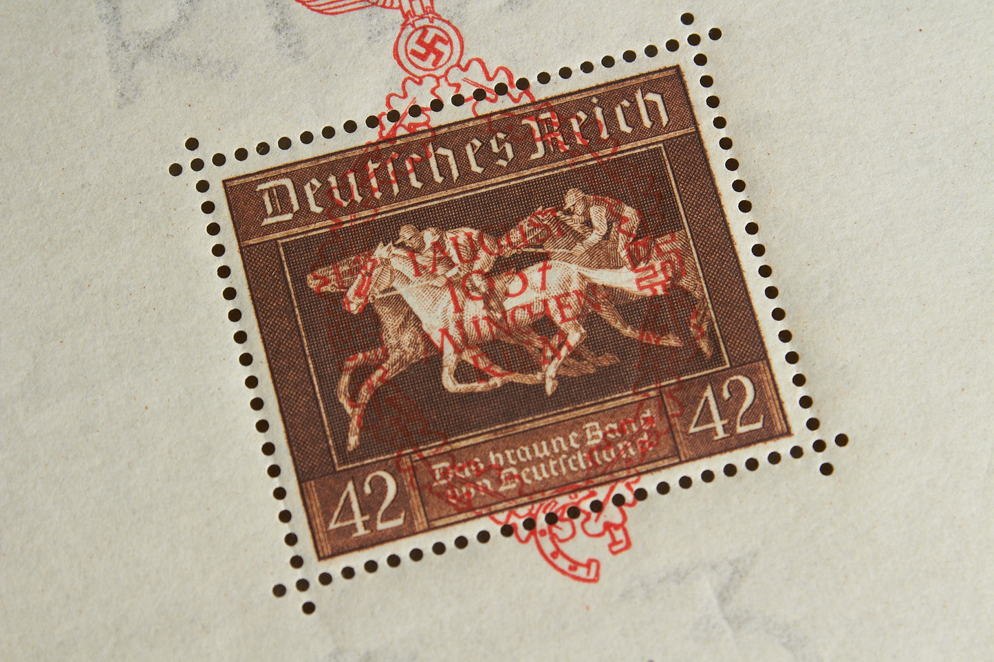 WW2 Tysk SA/NSDAP Frimærke på ark. Sjælden. Original.