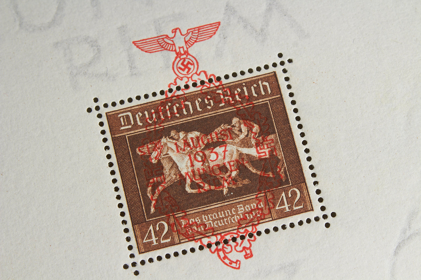 WW2 Tysk SA/NSDAP Frimærke på ark. Sjælden. Original.