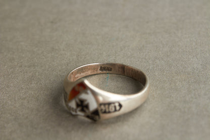 WW1 Tysk Veteran ring "1914-1917" & "SIEG ODER TOD". I ægte sølv. Original.