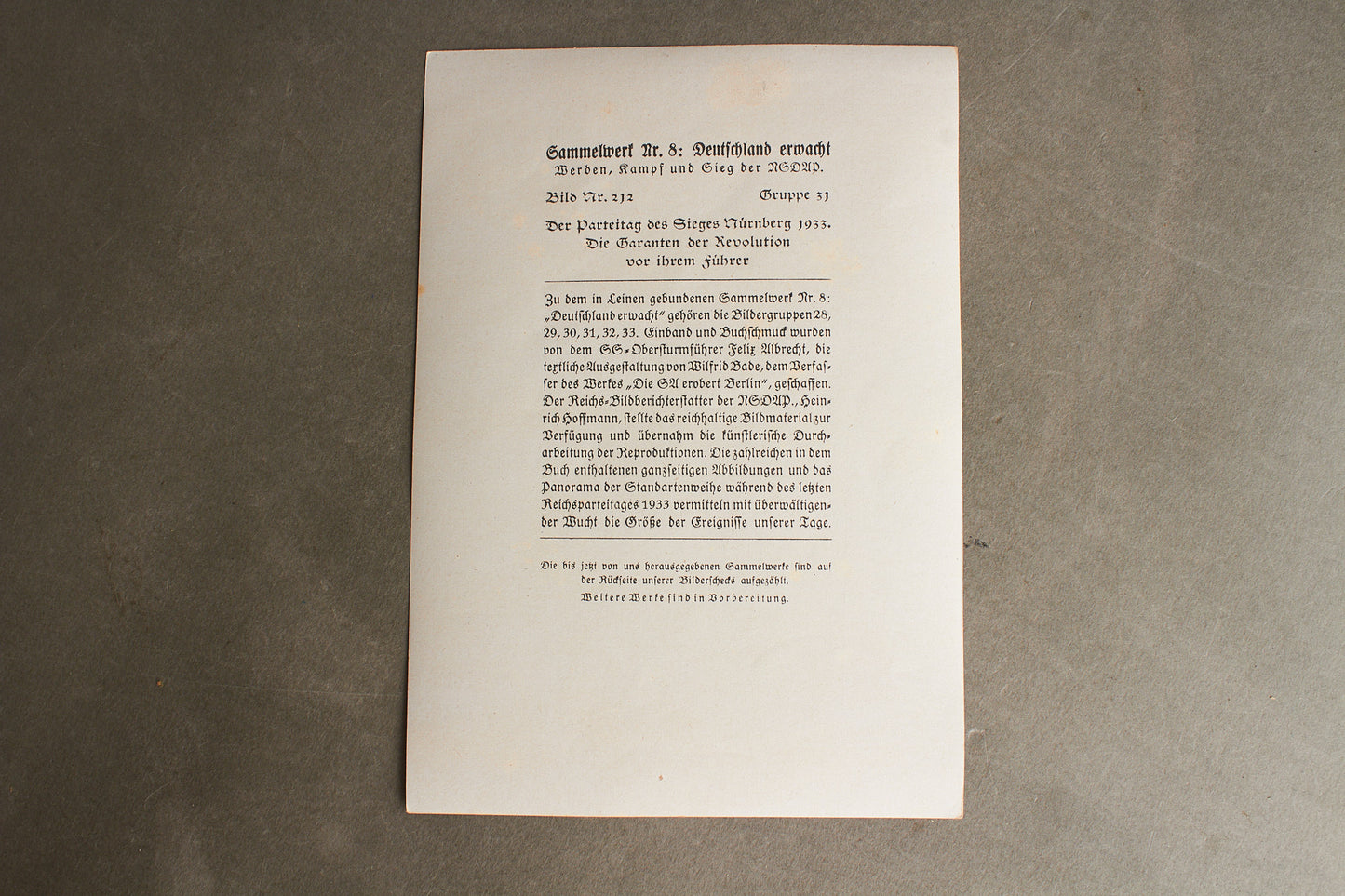 WW2 Tysk "Cigaretten Album" Billede. 12x17 cm. Godt motiv. Original.