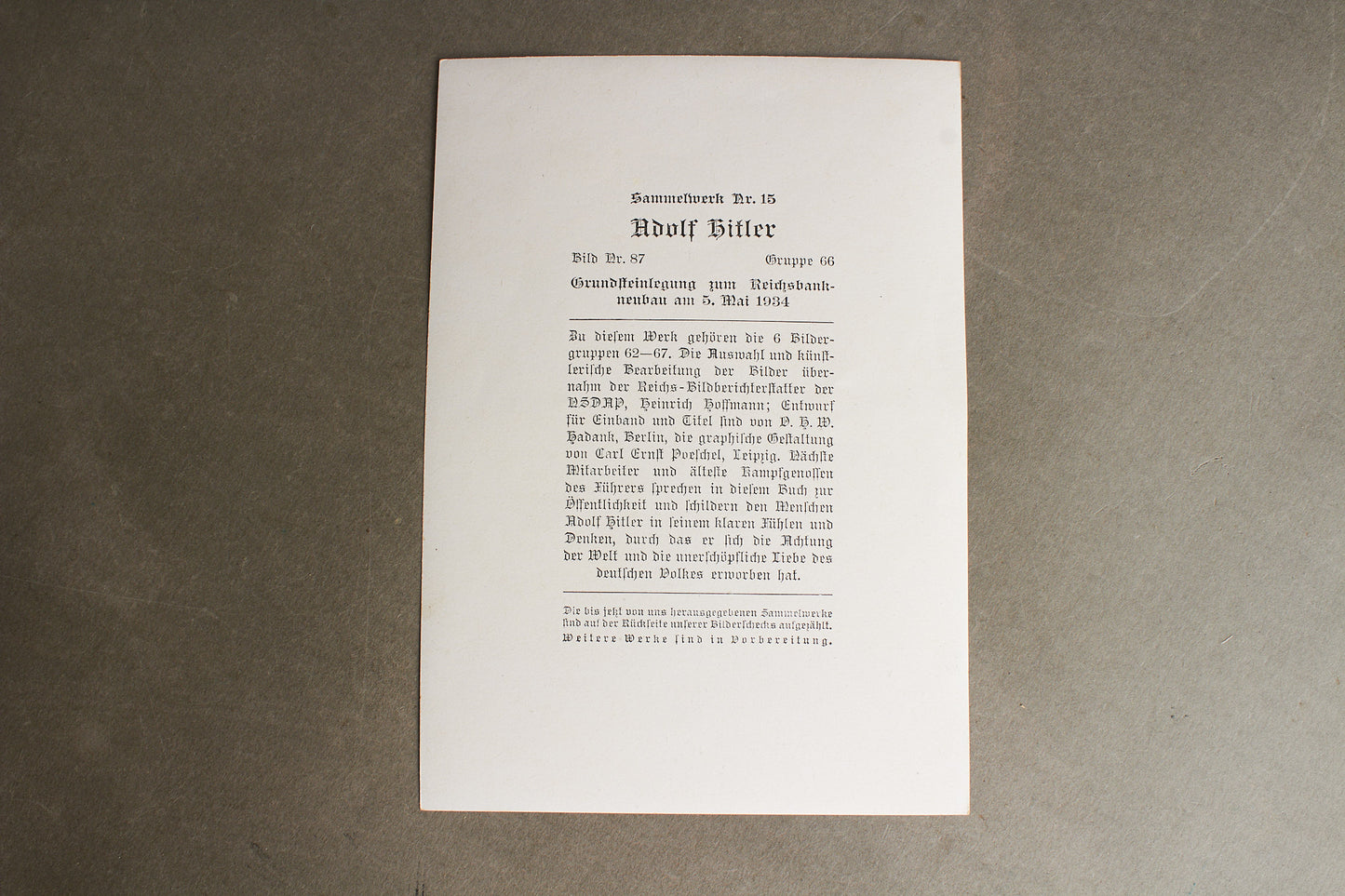 WW2 Tysk "Cigaretten Album" Billede. 12x17 cm. Godt motiv med AH. Original.