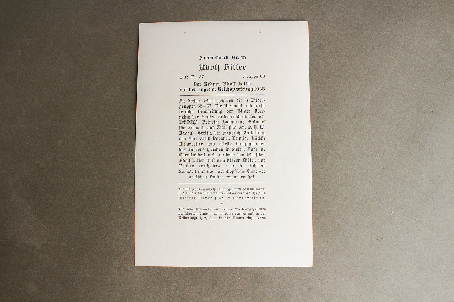 WW2 Tysk "Cigaretten Album" Billede. 12x17 cm. Godt motiv med AH. Original.