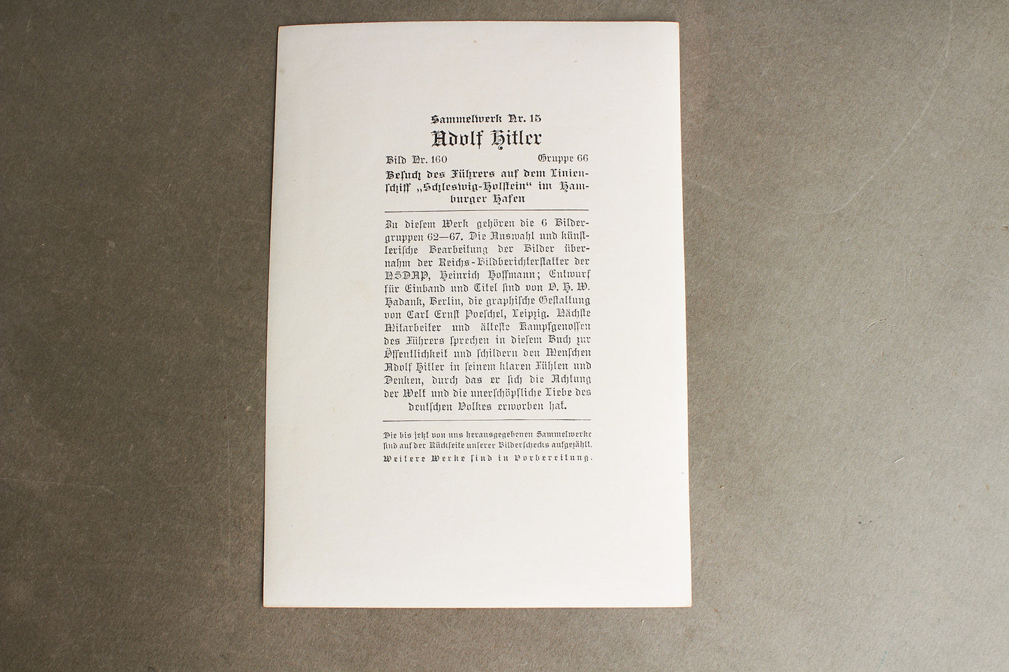 WW2 Tysk "Cigaretten Album" Billede. 12x17 cm. Godt Kriegsmarine motiv. Original.