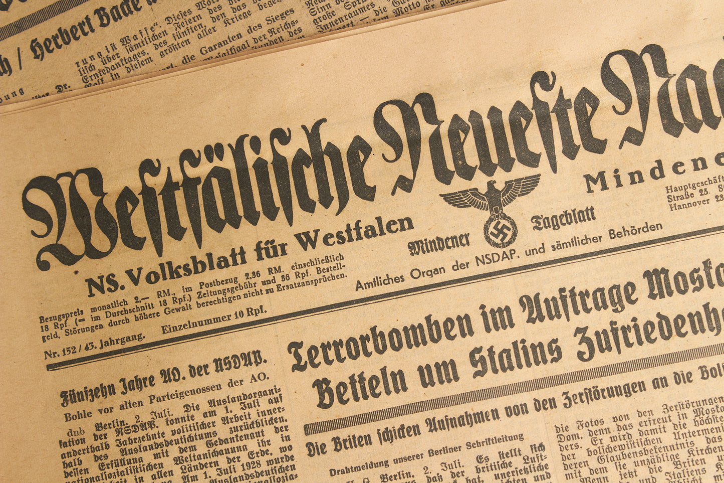 WW2 Tysk 2. stk. NSDAP Aviser. Original.