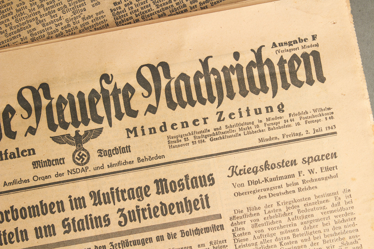 WW2 Tysk 2. stk. NSDAP Aviser. Original.