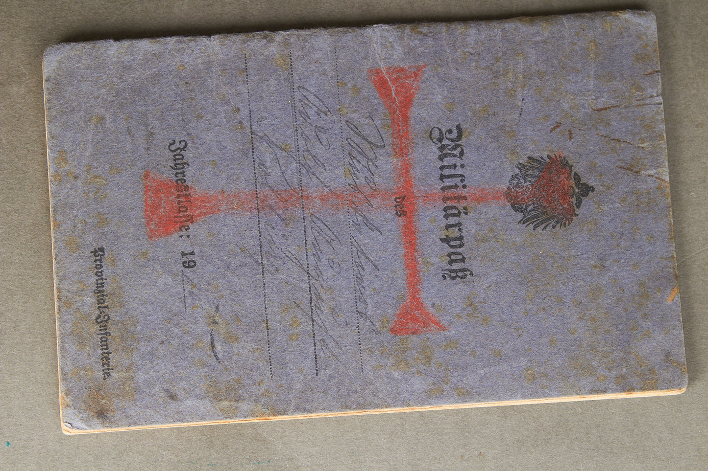 WW1 Tysk "Militärpass" fra en falden infanterist. Original.