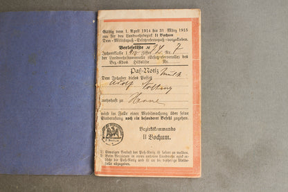 WW1 Tysk "Militärpass" fra en falden infanterist. Original.