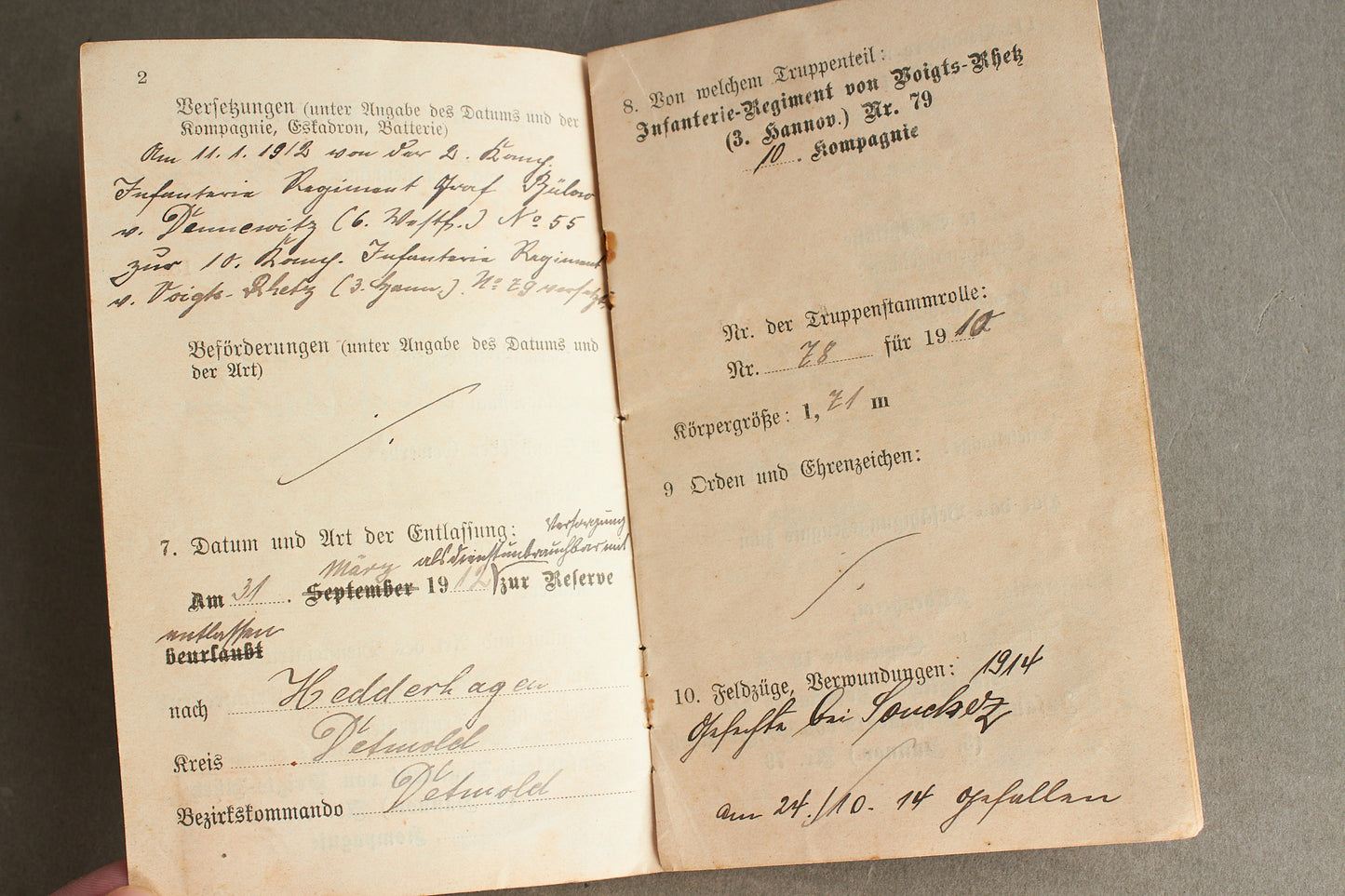 WW1 Tysk "Militärpass" fra en falden infanterist. Original.