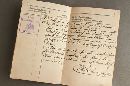 WW1 Tysk "Militärpass" fra en falden infanterist. Original.