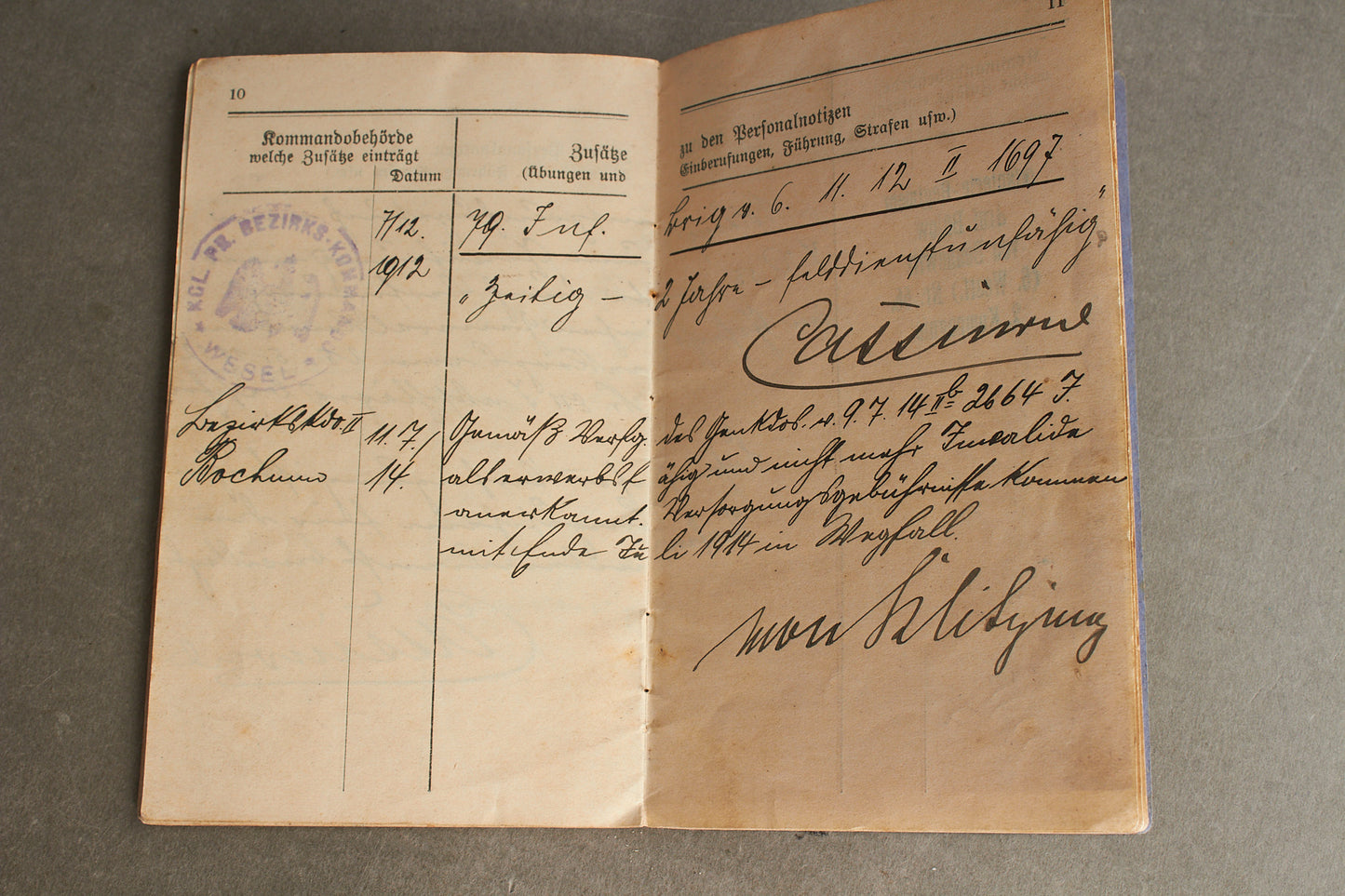 WW1 Tysk "Militärpass" fra en falden infanterist. Original.