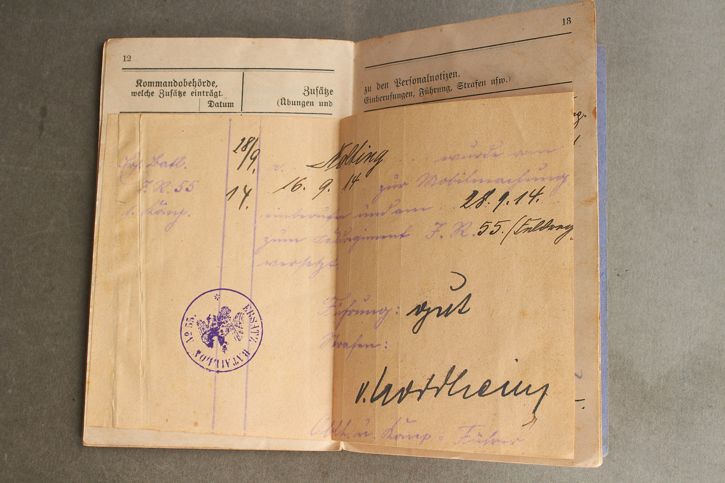 WW1 Tysk "Militärpass" fra en falden infanterist. Original.