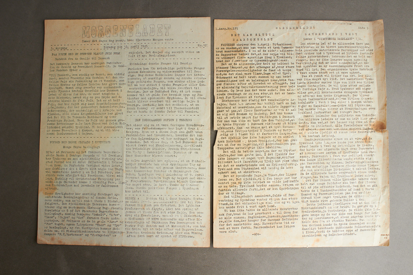 WW2 Dansk Illegalt Blad fra 12. april 1945. Original.