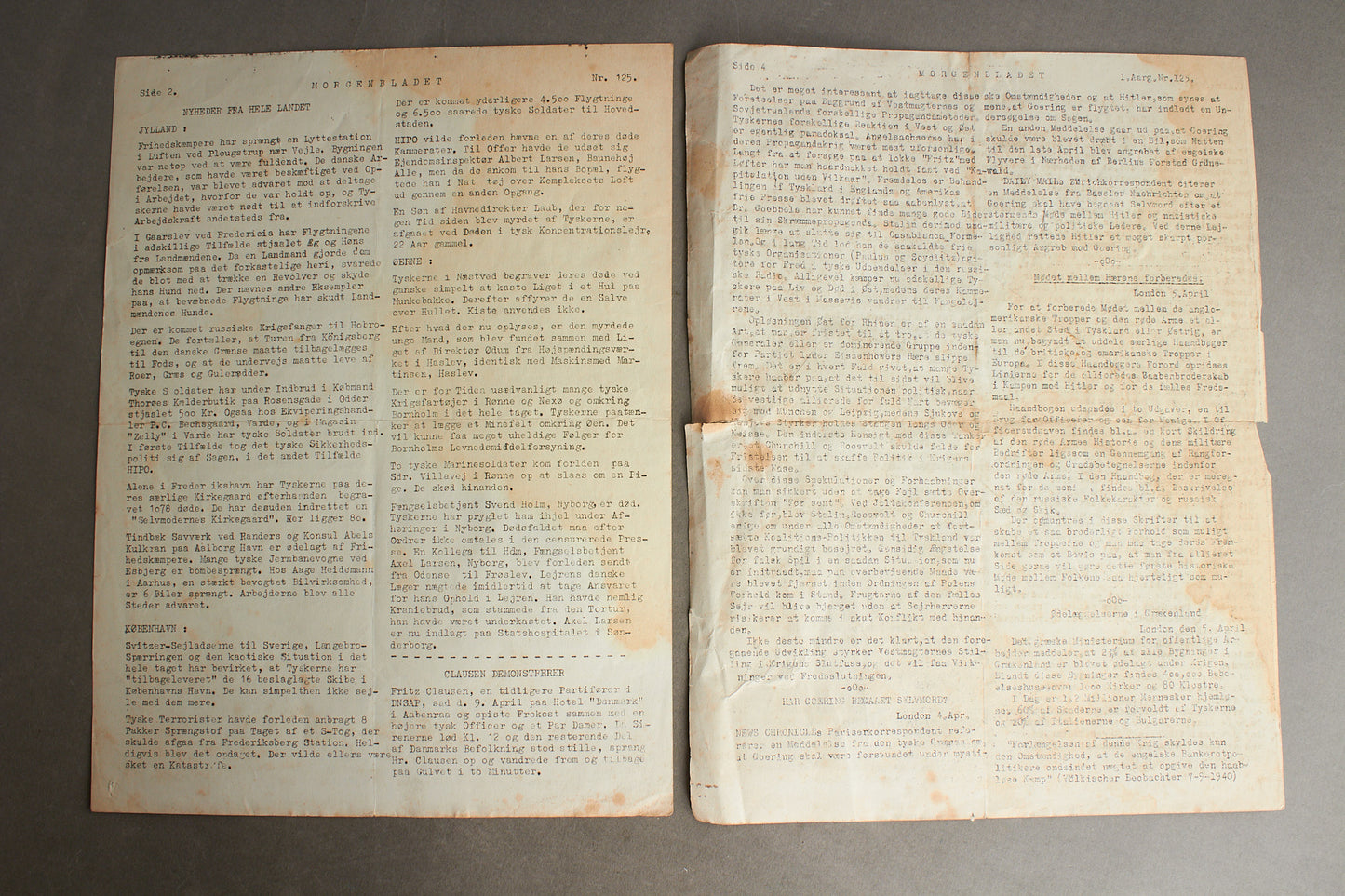 WW2 Dansk Illegalt Blad fra 12. april 1945. Original.