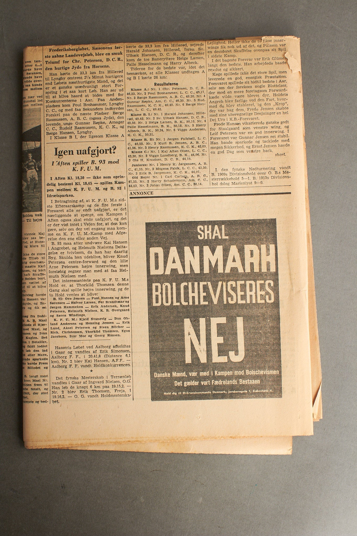 WW2 Dansk Avis med Waffen-SS "SS-Ersatzkommando Danmark" Annonce.  Original.