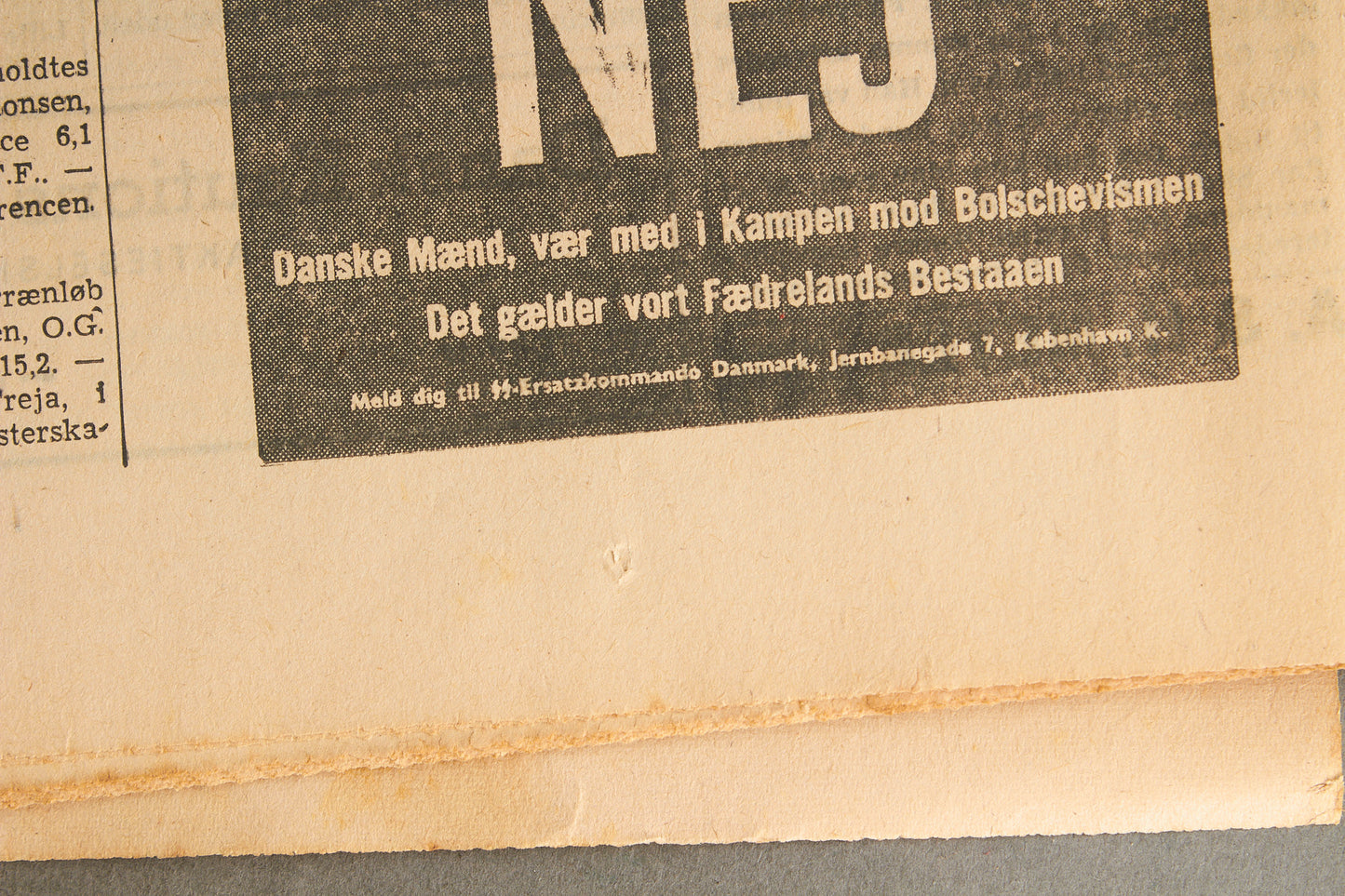 WW2 Dansk Avis med Waffen-SS "SS-Ersatzkommando Danmark" Annonce.  Original.