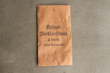 WW2 Tysk KVK 2. Klasse uden sværd Tildelingspose. Original.