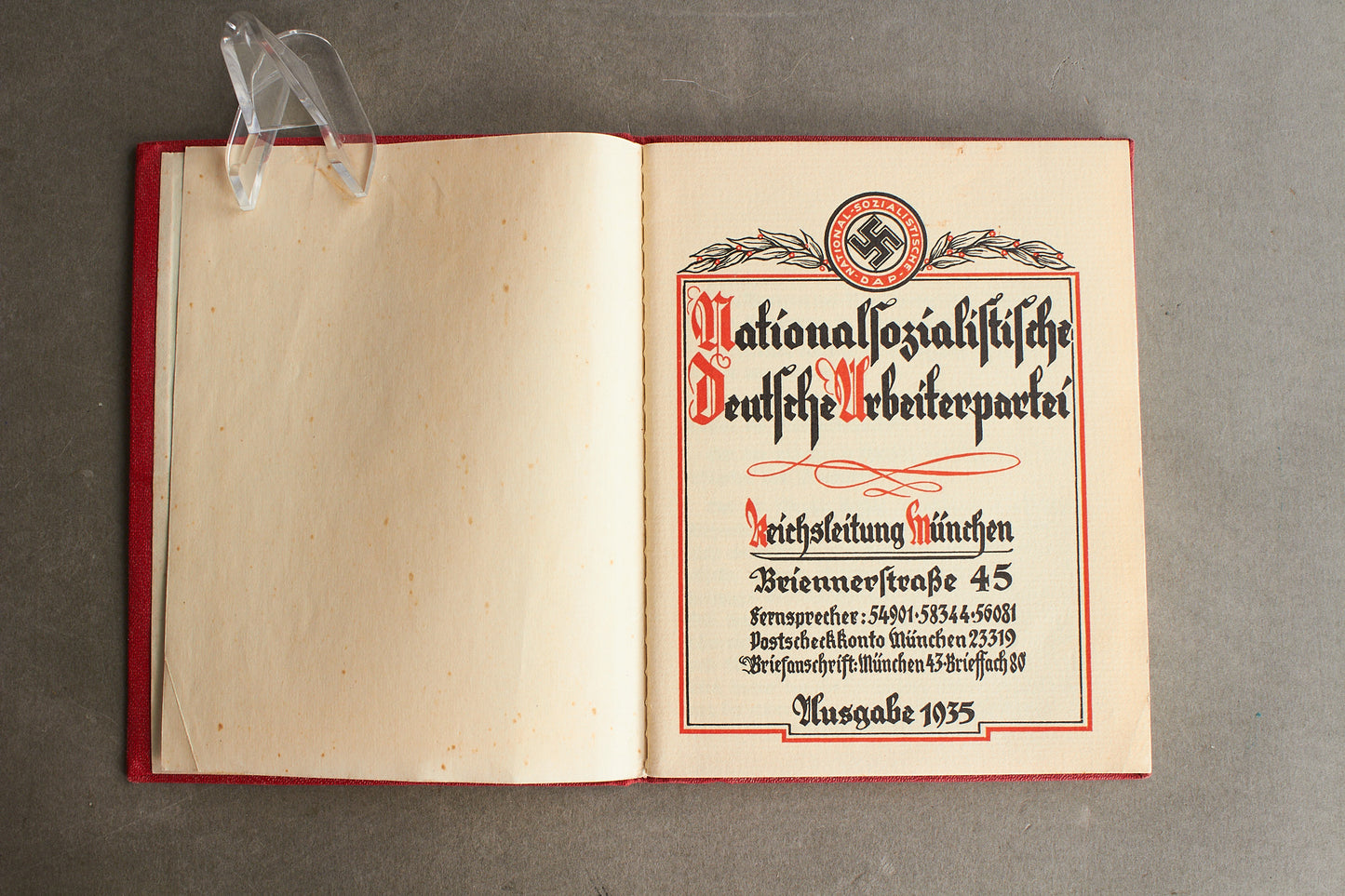 WW2 Tysk NSDAP Medlemsbog. Tidlig. Sjælden! Original.