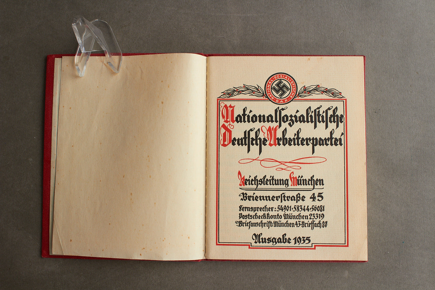 WW2 Tysk NSDAP Medlemsbog. Tidlig. Sjælden! Original.