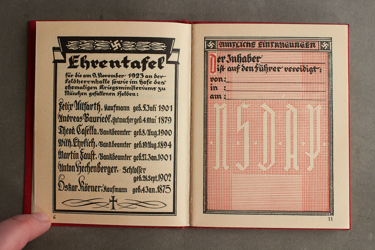 WW2 Tysk NSDAP Medlemsbog. Tidlig. Sjælden! Original.