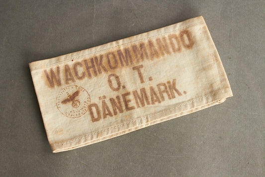 WW2 Tysk NSKK Organisation Todt "WACHKOMMANDO O.T. DÄNEMARK" Armbind. UV-Negativ, sælges som kopi.