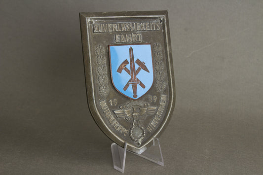 WW2 Tysk Stor og Tidlig NSKK Plakette fra 1934. Hagekors fjernet, men sjælden. Original.