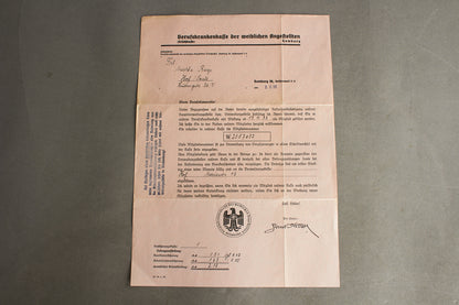 WW2 Tysk Dokument fra Sygesikrings Kasse i Hamborg. Meget illustrativ. Original.