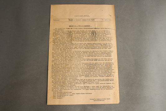 WW2 Dansk Illegalt Blad/Løbeseddel. Særnummer fra "Danmarks Kommunistiske Parti Centralkomiteen". Original.