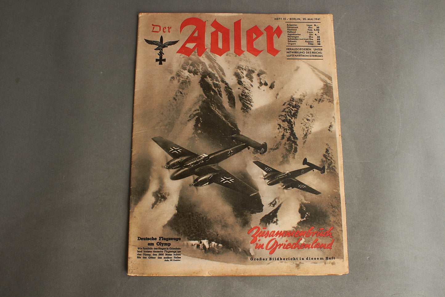 WW2 Tysk Luftwaffe "Der Adler" Blad fra 1941. Original.
