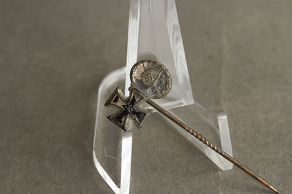 WW2 Tysk Jernkors og Sårettegn i Sølv Miniature Pin. Original.