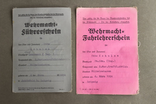 WW2 Tysk Kriegsmarine der Nordsee "Führer- & Fahrlehrerschein". Sjælden. Original.