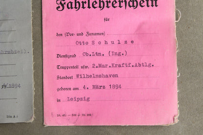 WW2 Tysk Kriegsmarine der Nordsee "Führer- & Fahrlehrerschein". Sjælden. Original.