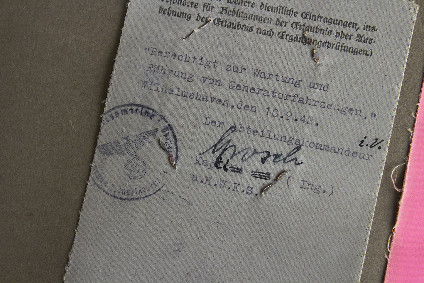 WW2 Tysk Kriegsmarine der Nordsee "Führer- & Fahrlehrerschein". Sjælden. Original.