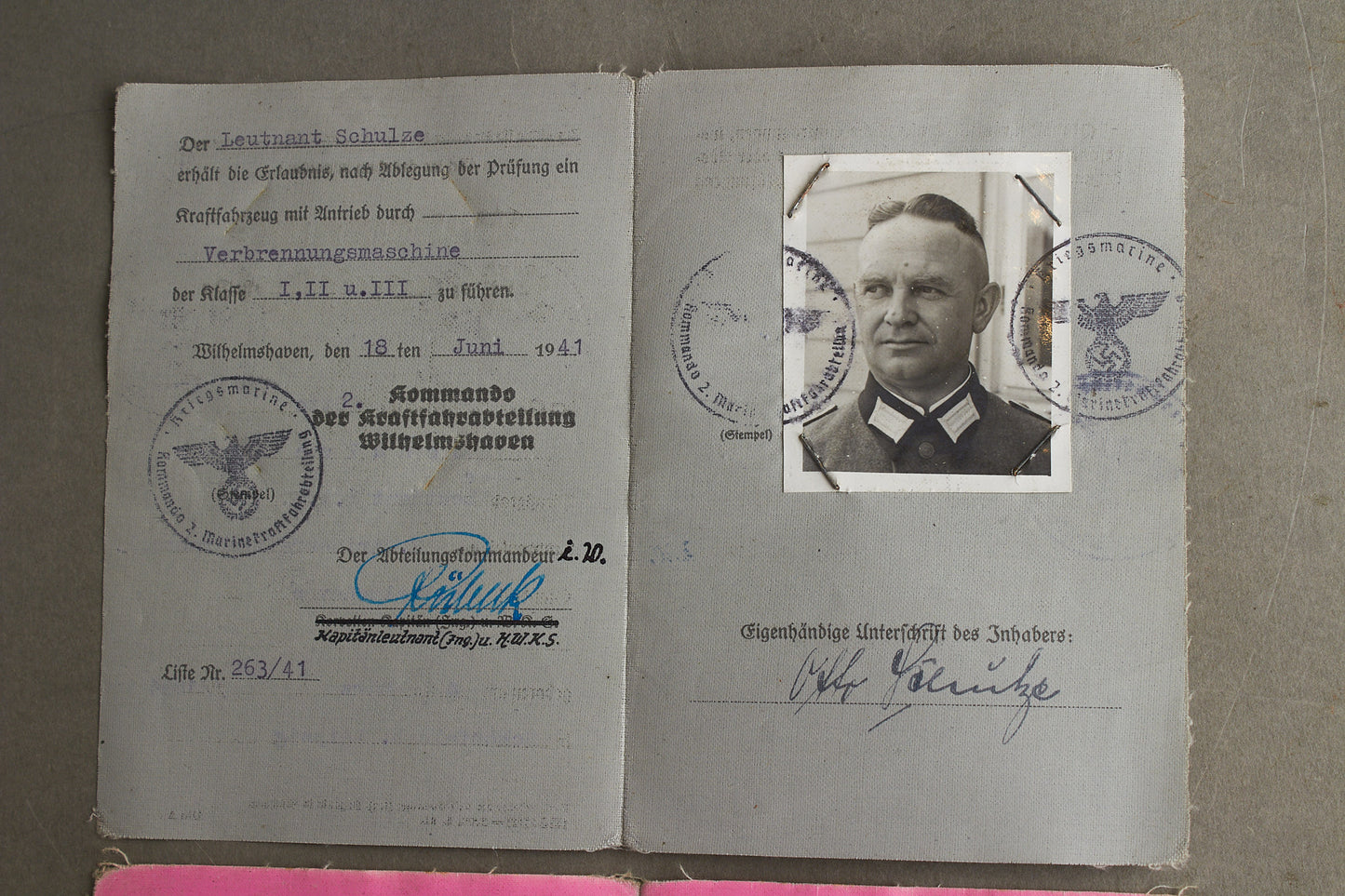WW2 Tysk Kriegsmarine der Nordsee "Führer- & Fahrlehrerschein". Sjælden. Original.