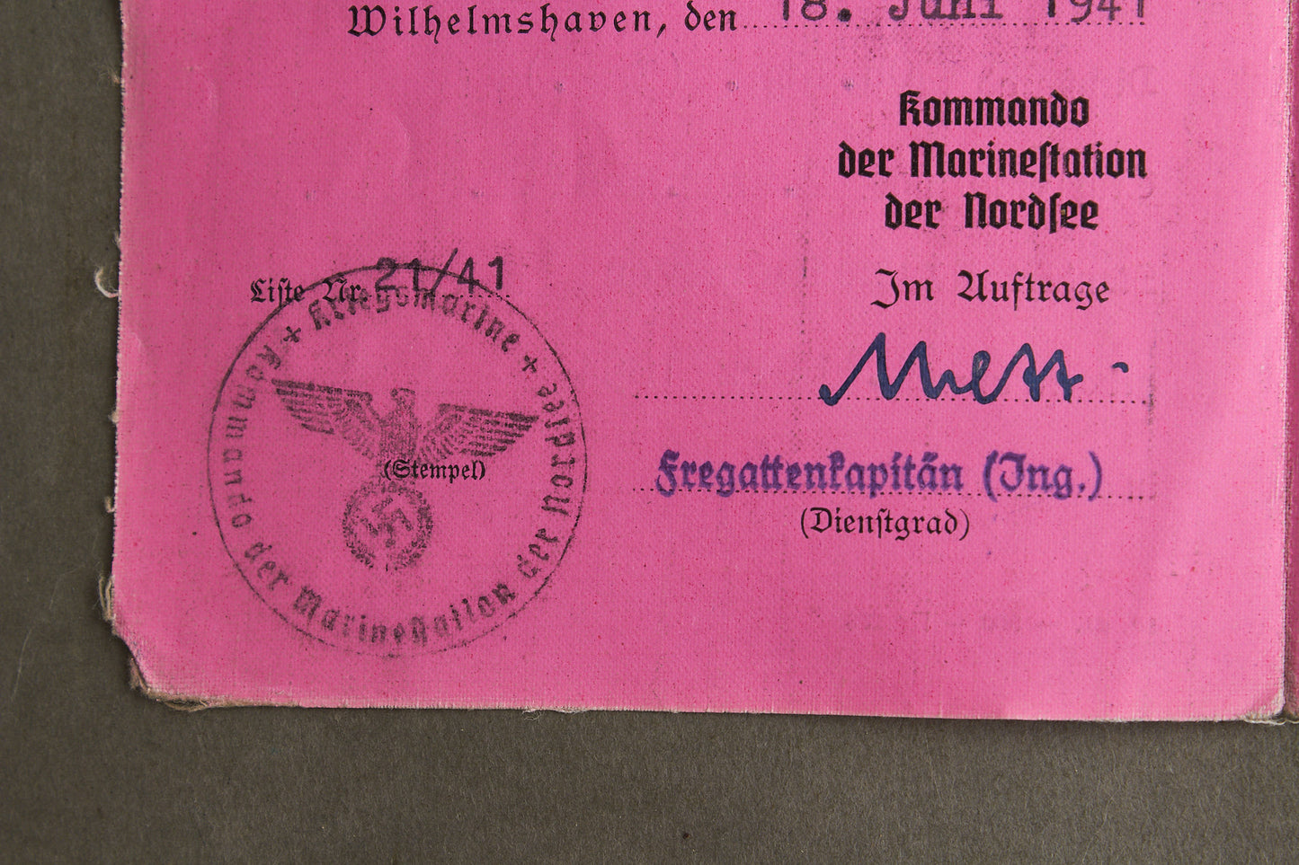 WW2 Tysk Kriegsmarine der Nordsee "Führer- & Fahrlehrerschein". Sjælden. Original.