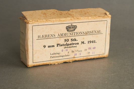 WW2 Dansk "9mm Parabellum" Patronæske. Fra 1944, typisk produceret til tyskerne. Original.