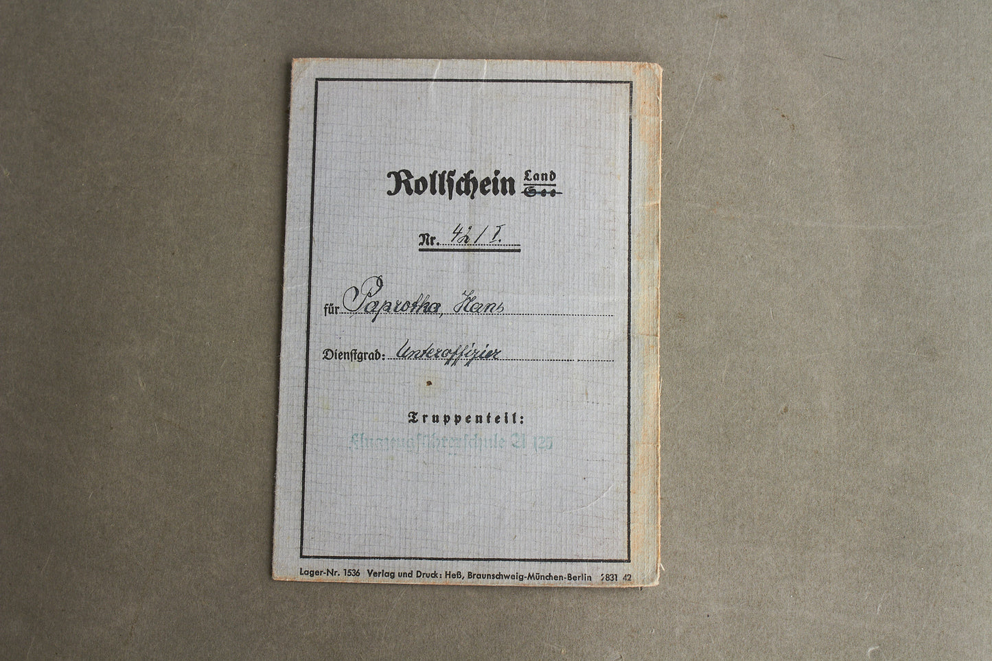 WW2 Tysk Luftwaffe "Rollschein". Original.
