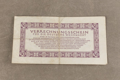 WW2 Tysk Wehrmacht "50 Reichsmark". En af de bedre, udstedt til Wehrmacht. Original.