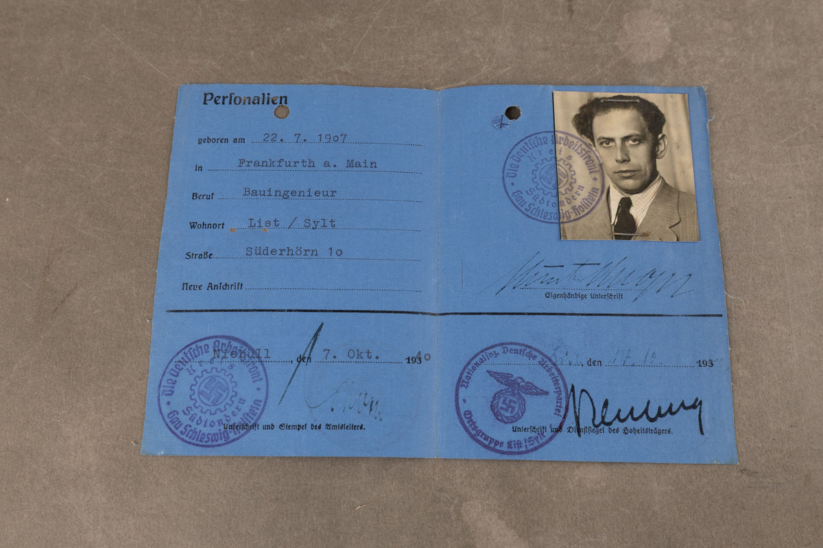 WW2 Tysk DAF Personal-Ausweis". Tilknyttet Luftwaffe. Sjælden. Original.